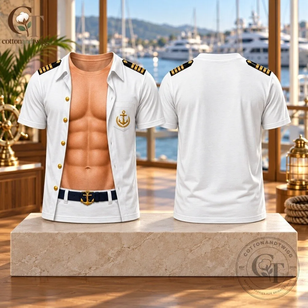 Funny Captain 3D Abs Graphic T-Shirt - Fake Muscle Sailor Costume Tee 3 Funny Captain 3D Abs Graphic T-Shirt - Fake Muscle Sailor Costume Tee
