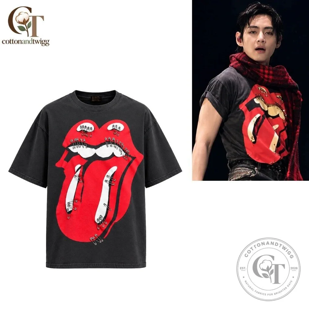 BTS V Taehyung Lima Peru Day 2 Kith x The Rolling Stones Monogram Tongue T Shirt 4 BTS V Taehyung Lima Peru Day 2 Kith x The Rolling Stones Monogram Tongue T Shirt