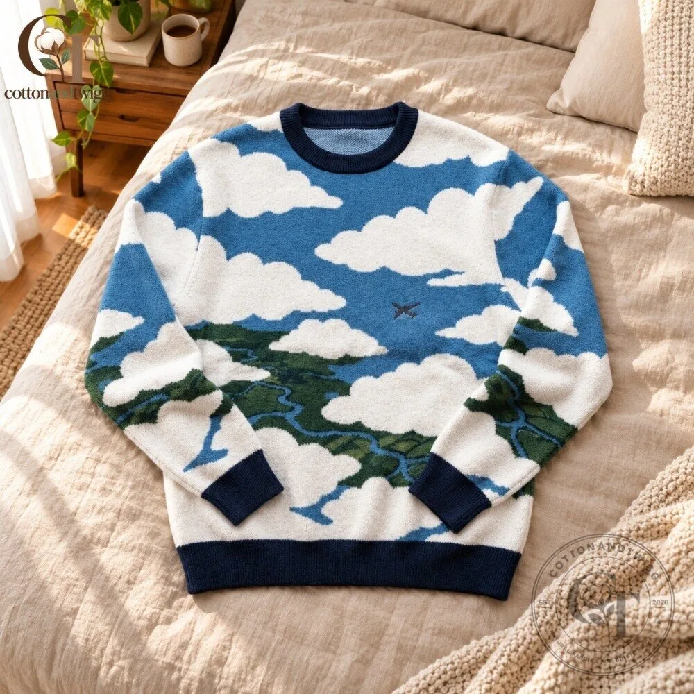 Cloud Crew Knit Sweater 2026 - Vintage Sky Landscape Blue Crewneck Pullover 3 TechAdvents Advent Calendar 2026 - 24 Days Cute Tech Mystery & Kawaii Christmas Countdown Box