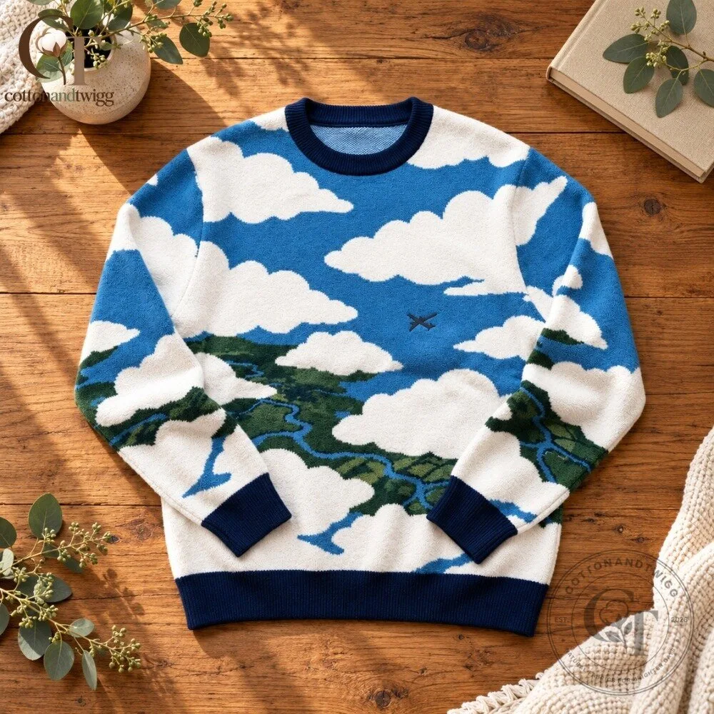 Cloud Crew Knit Sweater 2026 - Vintage Sky Landscape Blue Crewneck Pullover 4 TechAdvents Advent Calendar 2026 - 24 Days Cute Tech Mystery & Kawaii Christmas Countdown Box