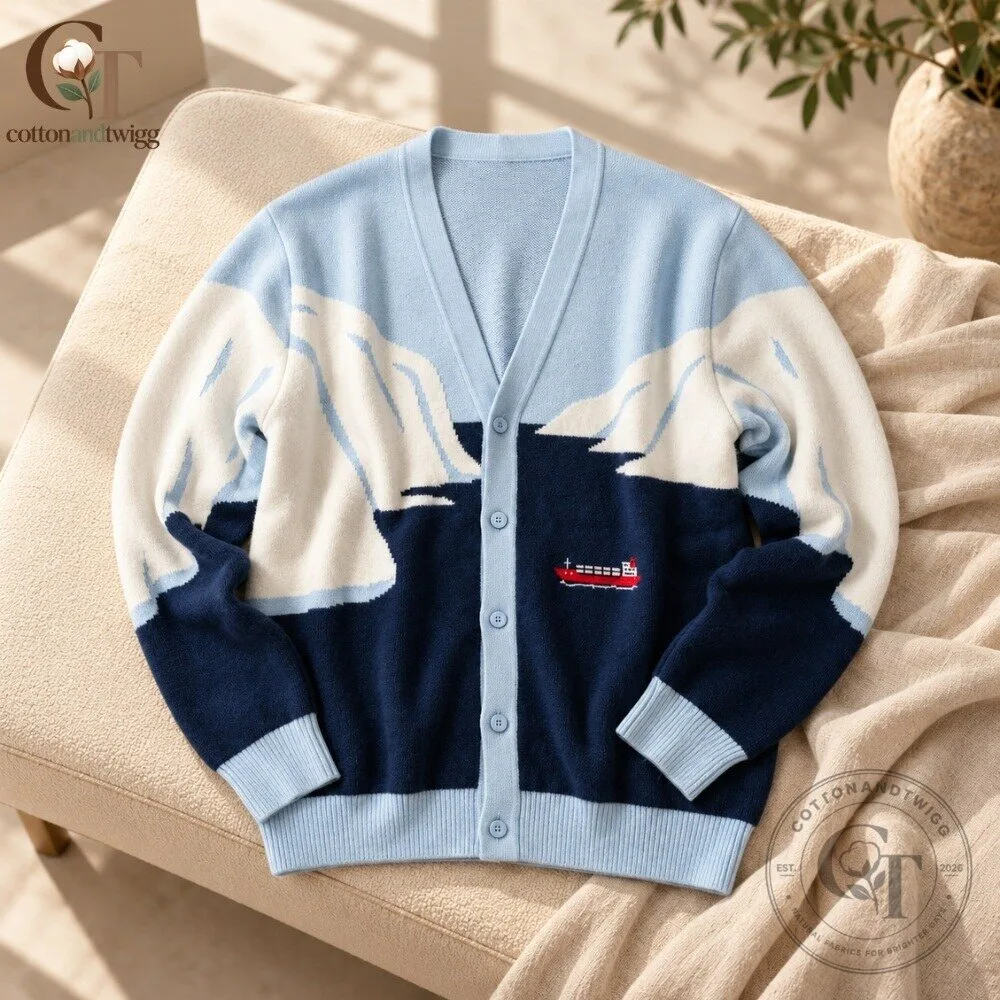 Ocean Cargo Ship Glacier Knit Cardigan 2026