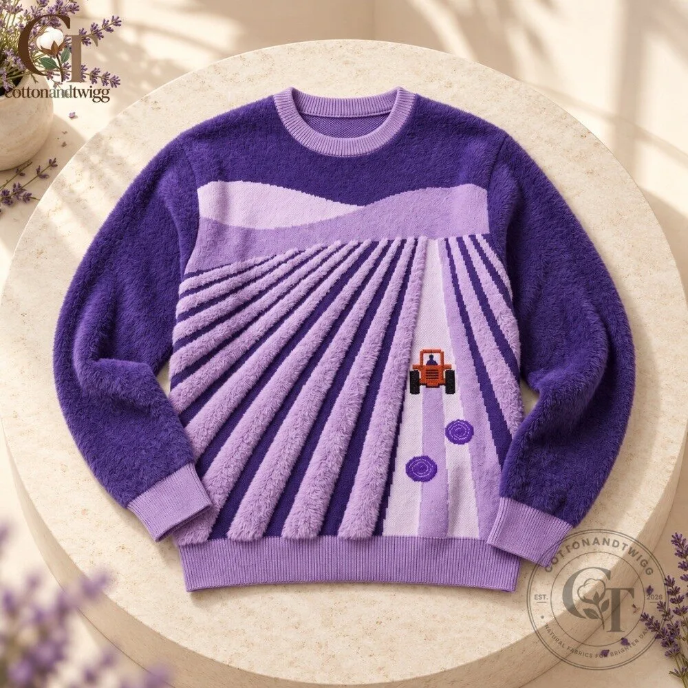 Lavender Field Tractor Knit Pullover Sweater 2026